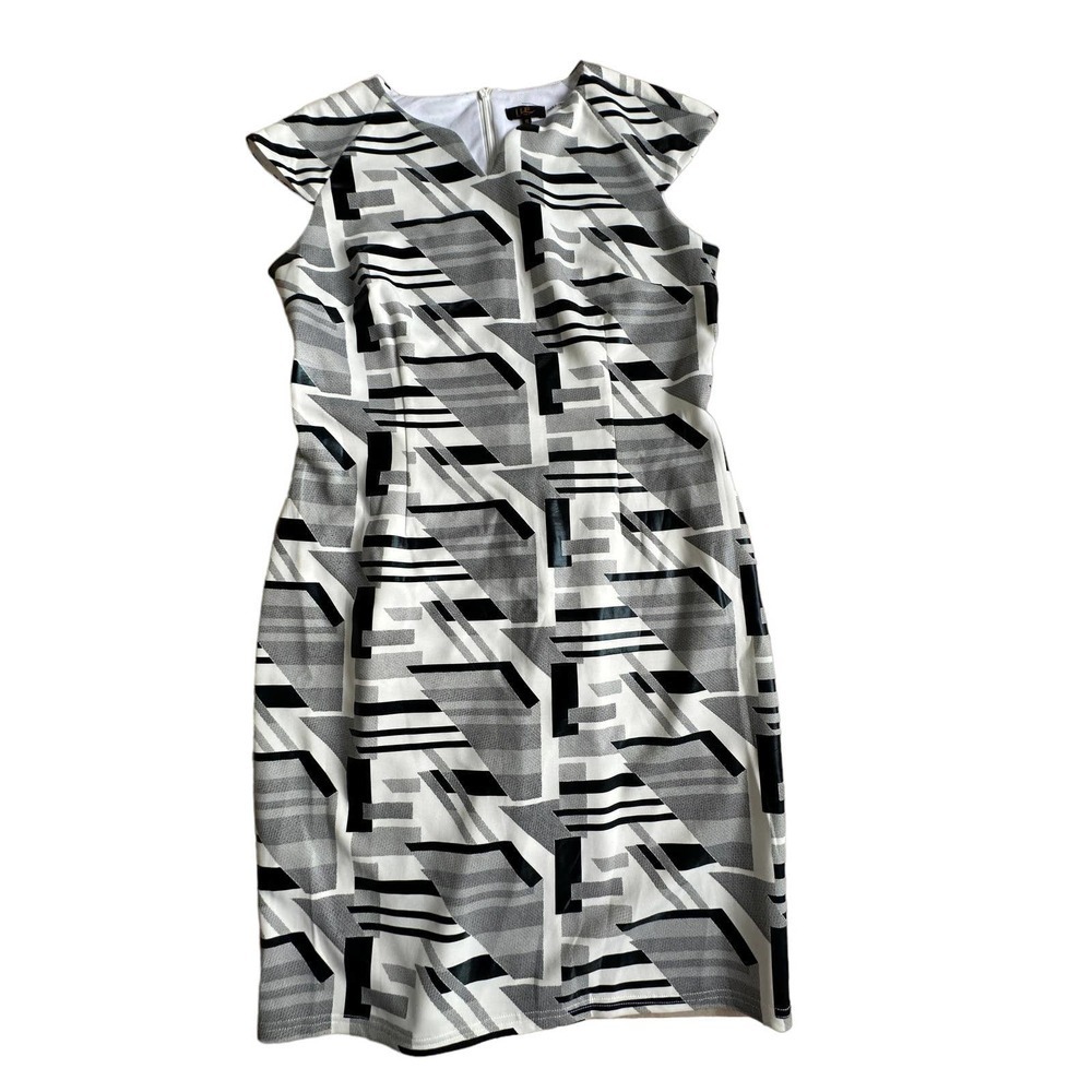 ILE New york Worn Once-wite Black print Cap-sleeve Midi dress size 10